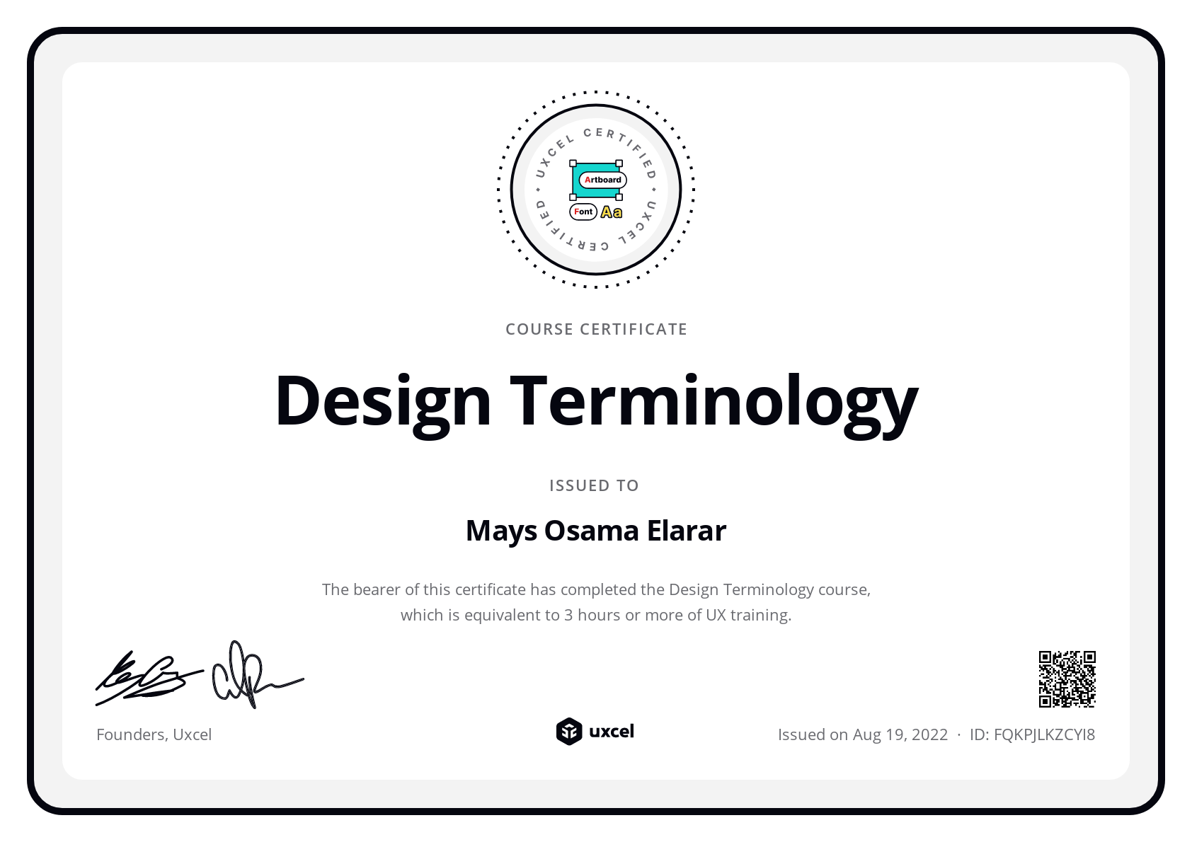 Mays Osama Elarar's certificate